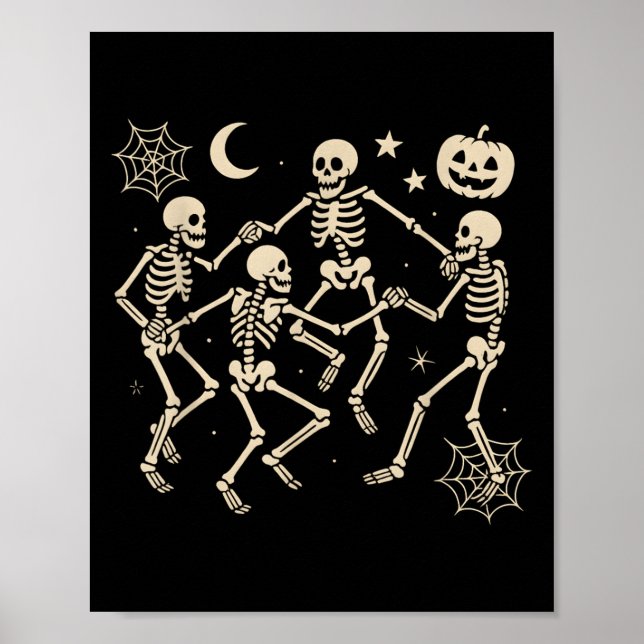 Poster Skeletons Dançarinos Engraçados Dança Halloween Fi (Frente)