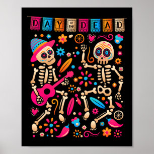 Poster Skeletons Mexicanos Dançantes Coloridos - Dia Boni