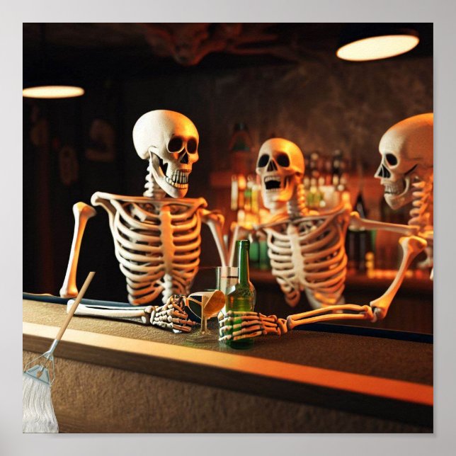 Poster Skelletons engraçados em um bar (Frente)