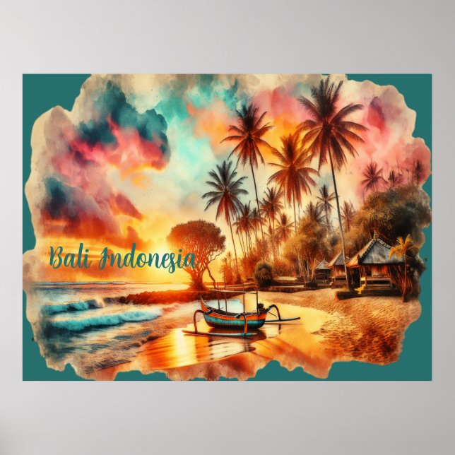 Poster Sketch Bali Indonésia Tropical | (Frente)