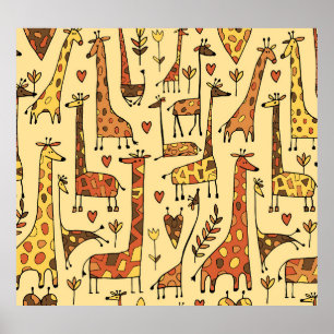 Poster Sketch Giraffe, Design De Diversão Sem Olho.