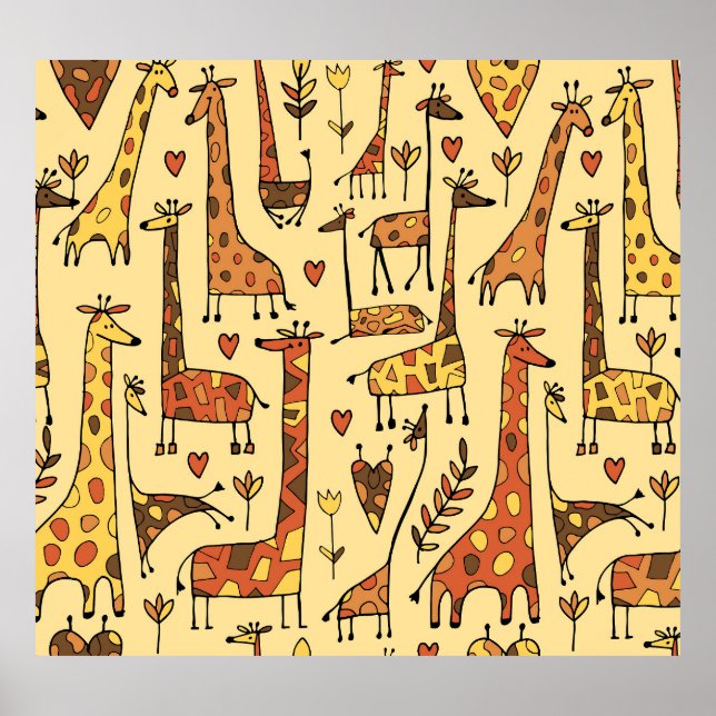 Poster Sketch Giraffe, Design De Diversão Sem Olho. (Frente)