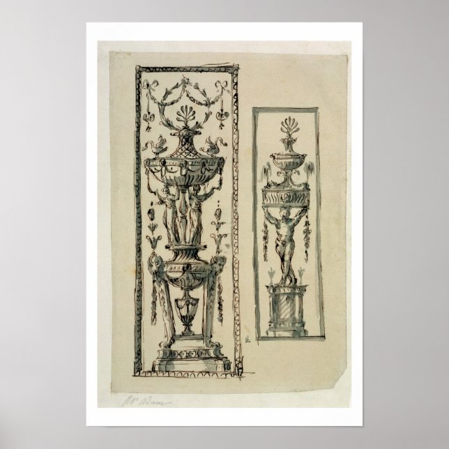 Pôster Sketched designs for ornate panels (pen & ink and (Frente)