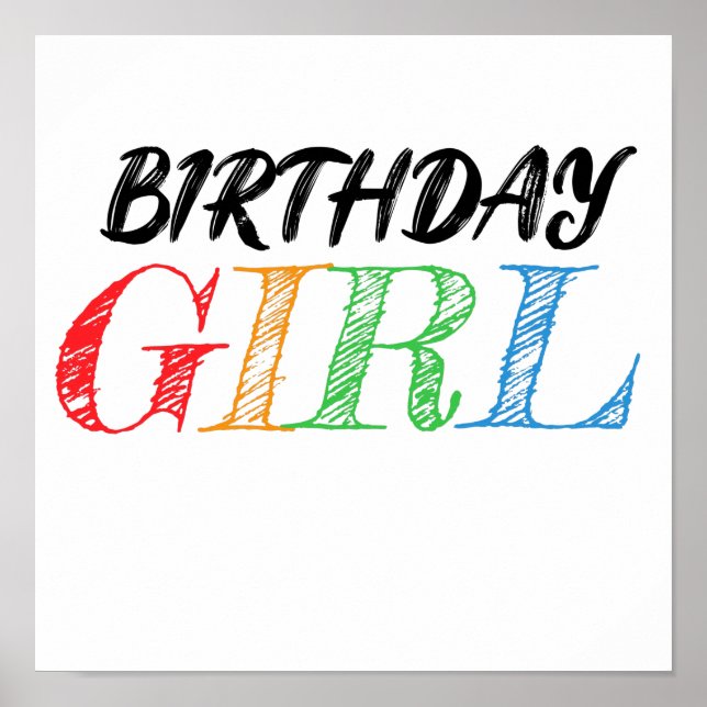 Poster sketchy and colorful birthday girl (Frente)