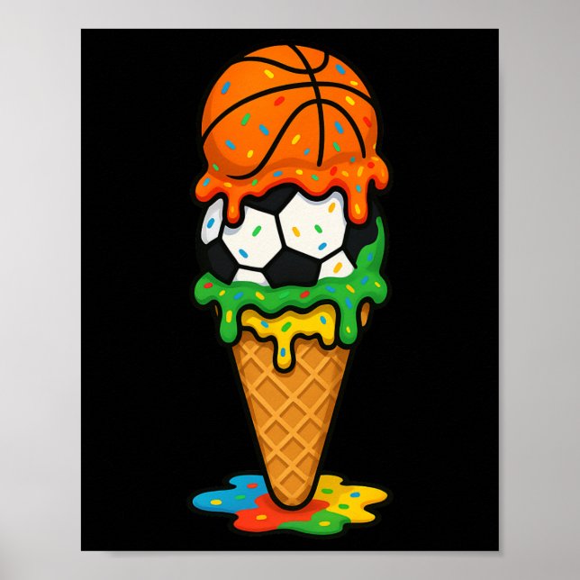Poster Sketll Soccer Ice Cream Drip Colorful Summer Game  (Frente)