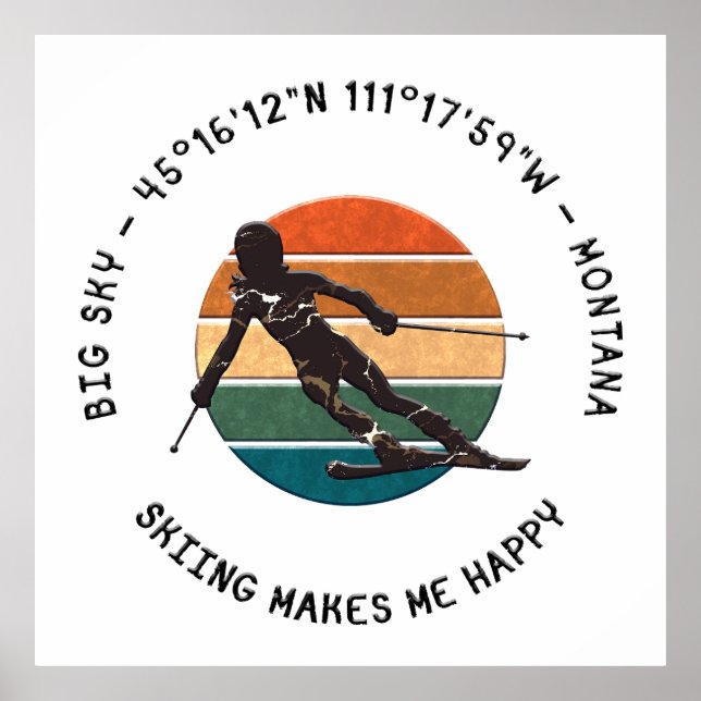 Poster Ski Big Sky, Montana - Esquiadora feminina, texto  (Frente)