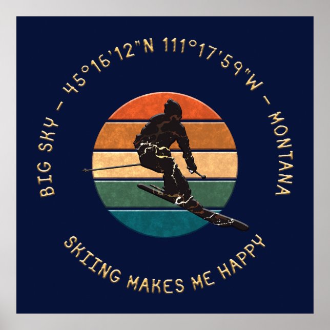 Poster Ski Big Sky, Montana - Man Skier, Texto Amarelo (Frente)