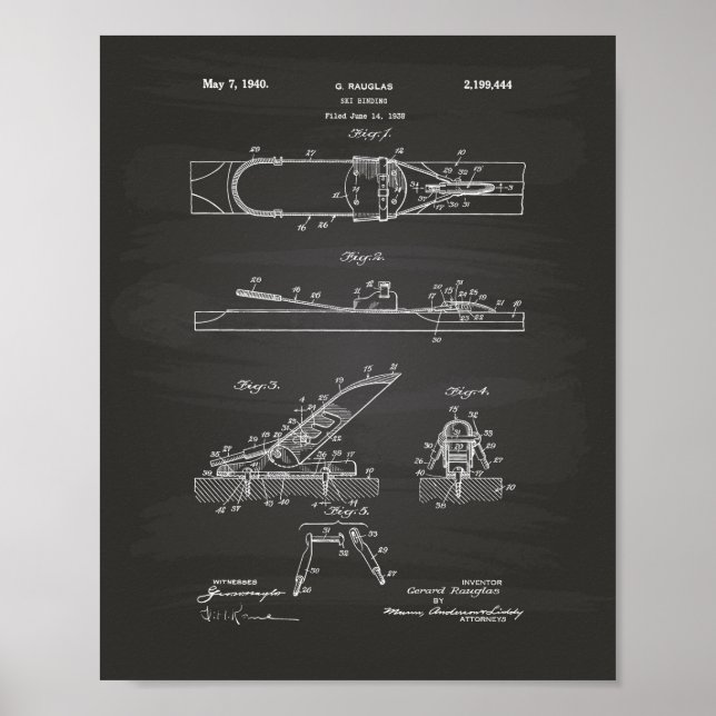 Pôster Ski Binding 1940 Patent Art - Chalkboard (Frente)