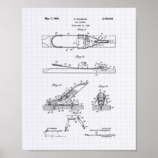 Pôster Ski Binding 1940 Patent Art - Lined Peper (Frente)