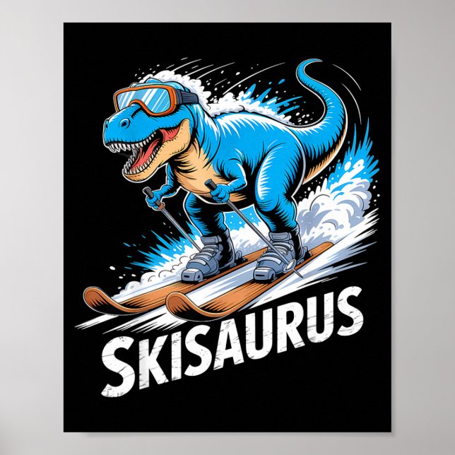 Poster Ski Dinosaur Winter Sport Skier Dino Funny Skiing  (Frente)