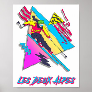 Poster Ski France Vibrant Alpino Skiing Adventure Les Deu