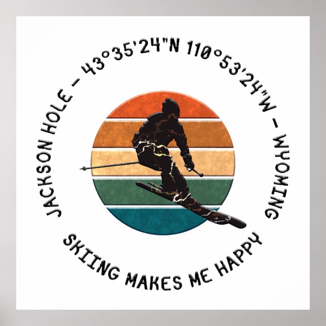 Poster Ski Jackson Hole, Wyoming - Man Skier, Black Text (Frente)