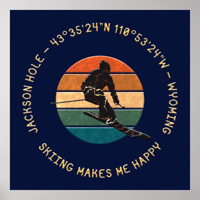 Poster Ski Jackson Hole, Wyoming - Man Skier, Texto Amare (Frente)