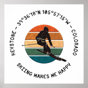 Poster Ski Keystone, Colorado - Man Skier, Black Text