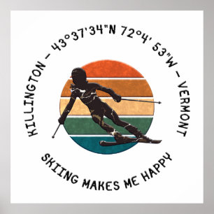 Poster Ski Killington, Vermont - Woman Skier, Black Text