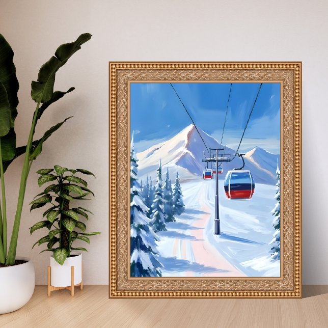Poster Ski Lift | Snow Mountain Gondola Watercolor (Criador carregado)