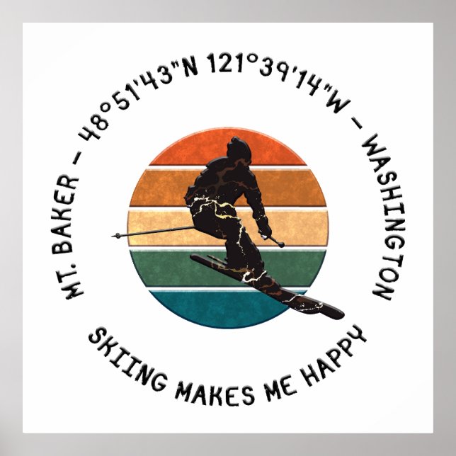 Poster Ski Mt. Baker, Washington - Man Skier, Black Text (Frente)
