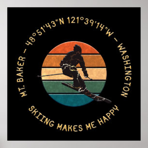 Poster Ski Mt. Baker, Washington - Man Skier, Texto Amare