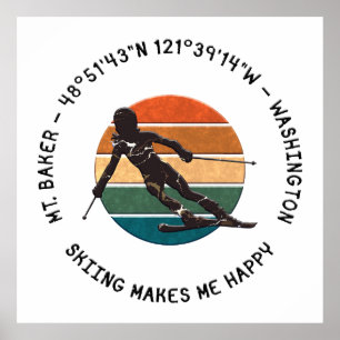 Poster Ski Mt. Baker, Washington - Skier Black Text para 