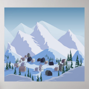 Poster Ski Resort: Paisagem de Montanha Vintage