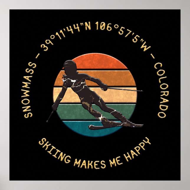 Poster Ski Snowmass, Colorado - Woman Skier, Texto Amarel (Frente)