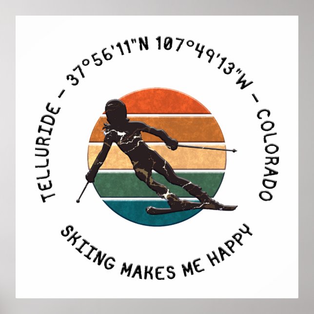 Poster Ski Telluride, Colorado - Woman Skier, Black Text (Frente)