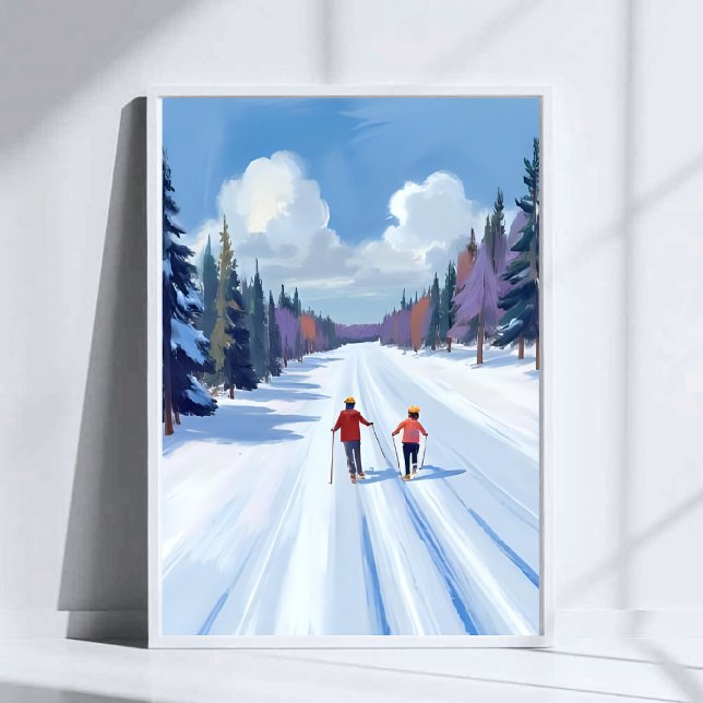 Poster Ski Trail | Mountain Skiing Watercolor Winter (Criador carregado)