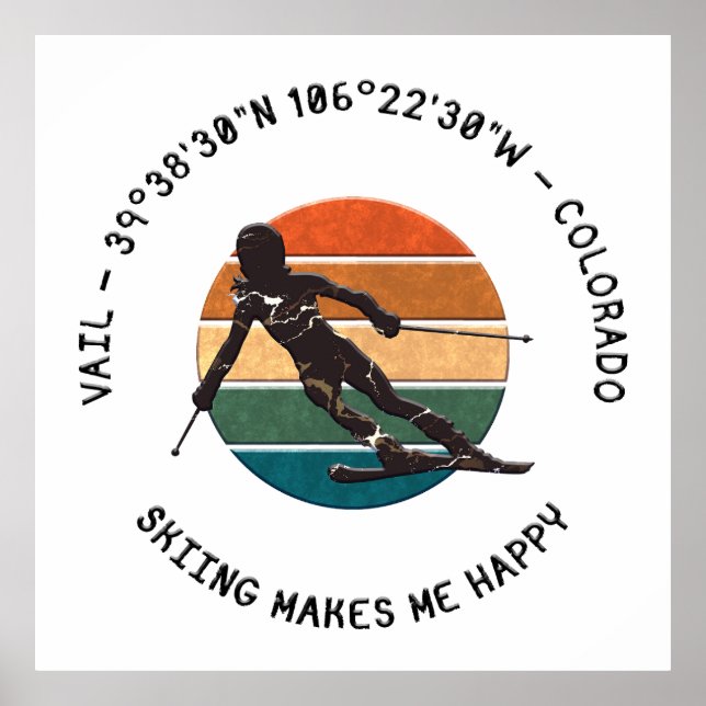 Poster Ski Vail, Colorado - Woman Skier, Black Text (Frente)