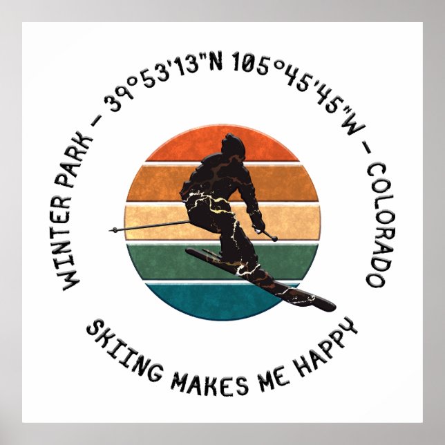 Poster Ski Winter Park, Colorado - Man Skier, Black Text (Frente)