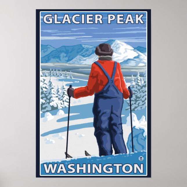 Poster Skier Adminning - Glacier Peak, Washington (Frente)