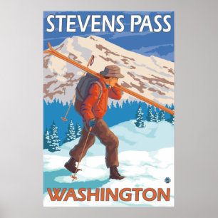 Poster Skier Carregando agora Skis - Stevens Pass, WA