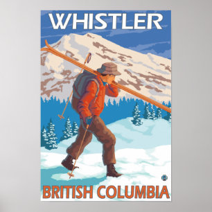Pôster Skier Carregando Snow Skis - Whistler, BC Canadá