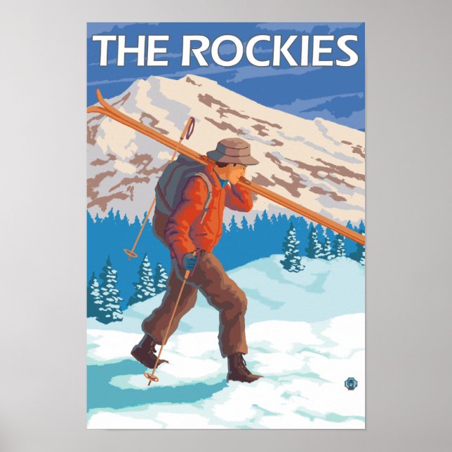 Poster Skier Carrying Snow Skis - The Rockies (Frente)