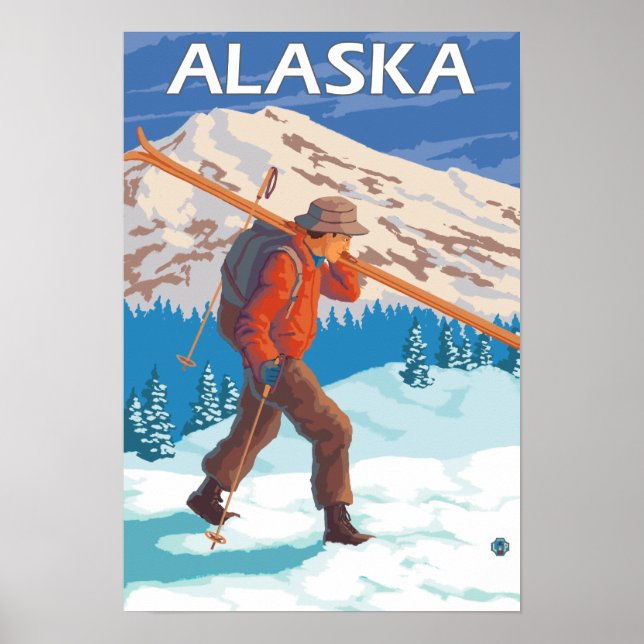 Poster Skier Carrying Snow Skis- Vintage Travel 2 (Frente)