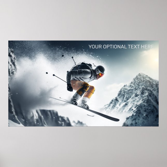 Poster Skier de Montanha de Texto Personalizado (Frente)