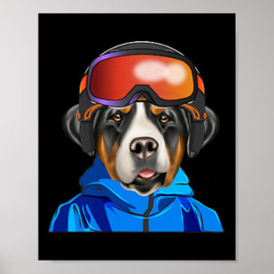 Poster Skier Greater Swiss Mountain Dog Snowboard Pock