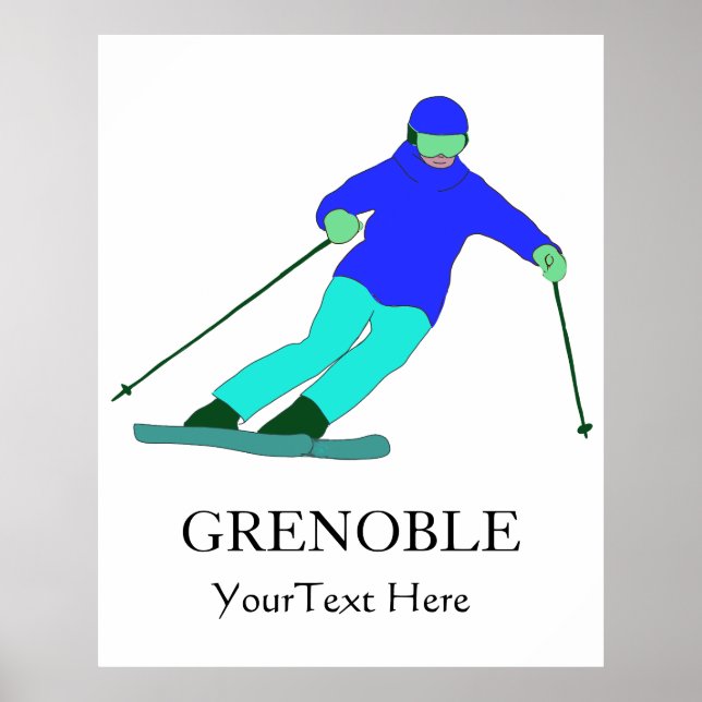 Poster Skier Snow Skiing Ski Party - Grenoble Personaliza (Frente)
