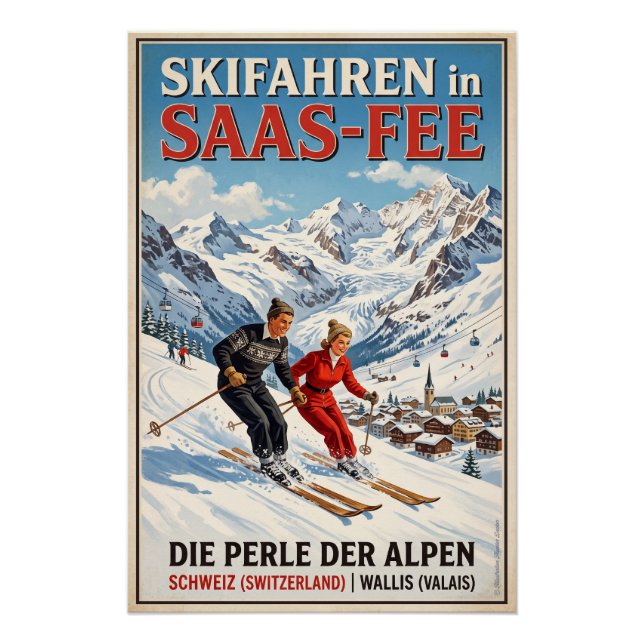 Pôster Skifahren in Saas-Fee  (Frente)