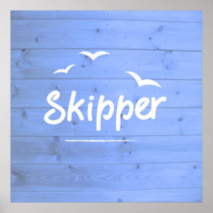 Poster Skipper Náutico à vela azul e branco