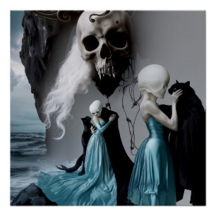 Pôster Skull Cat Shadow Work Witchy AI Art Semi Gloss