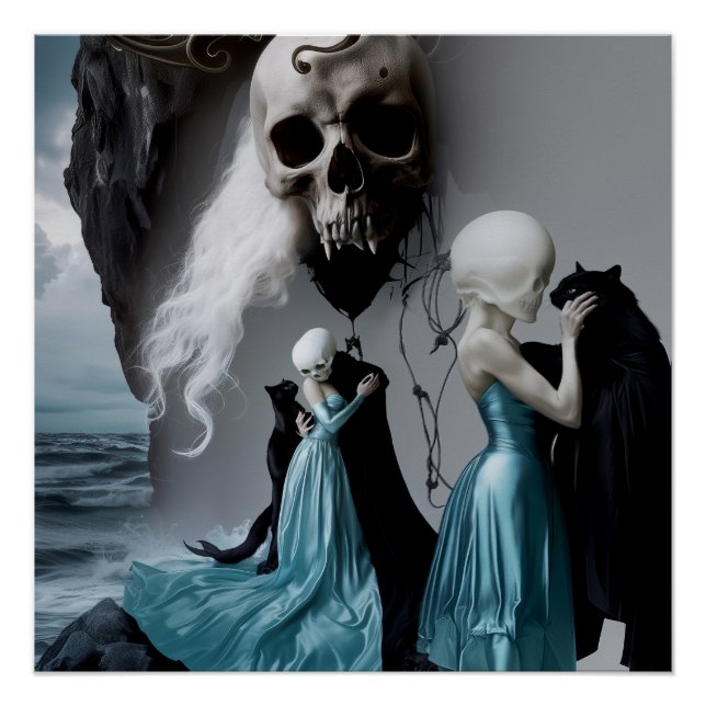 Pôster Skull Cat Shadow Work Witchy AI Art Semi Gloss (Frente)