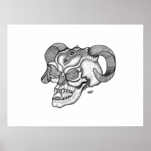 Pôster Skull Devil Head Black and White Design