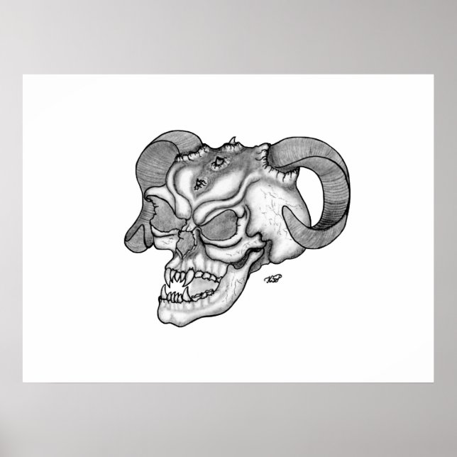 Pôster Skull Devil Head Black and White Design (Frente)
