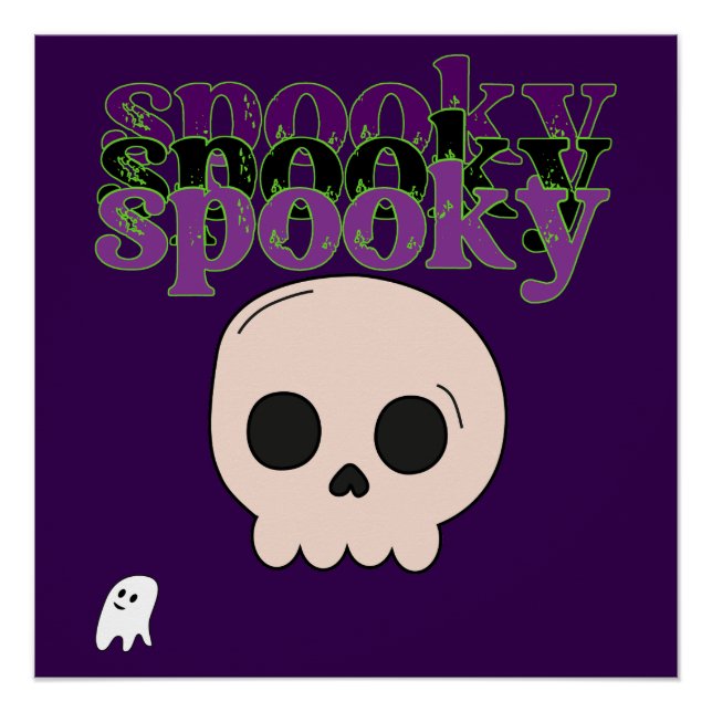 Pôster Skull E Ghost Feliz Halloween (Frente)
