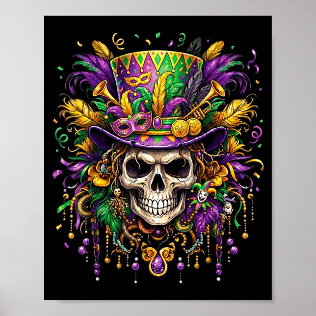 Poster Skull Mardi Gras Men Women Kids Carnival New Orlea (Frente)