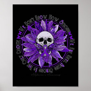 Poster Skull Sunflower Warrior Roxo Ribbon Alzheimer Aw
