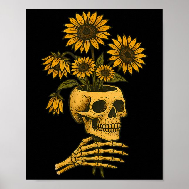Poster Skull Sunflowers Gothic Goth Creepy Cute Floral  (Frente)