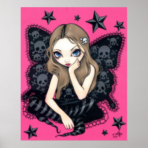 Poster Skulls And Stars Art Print pink gothic fairy