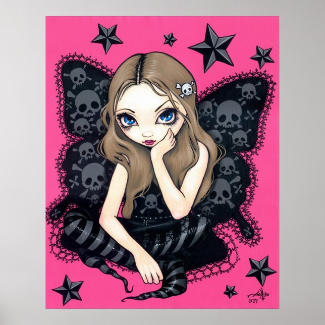 Poster Skulls And Stars Art Print pink gothic fairy (Frente)