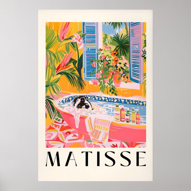 Poster Skunk in Bathtub Art Print Mid-Century Pink (Frente)